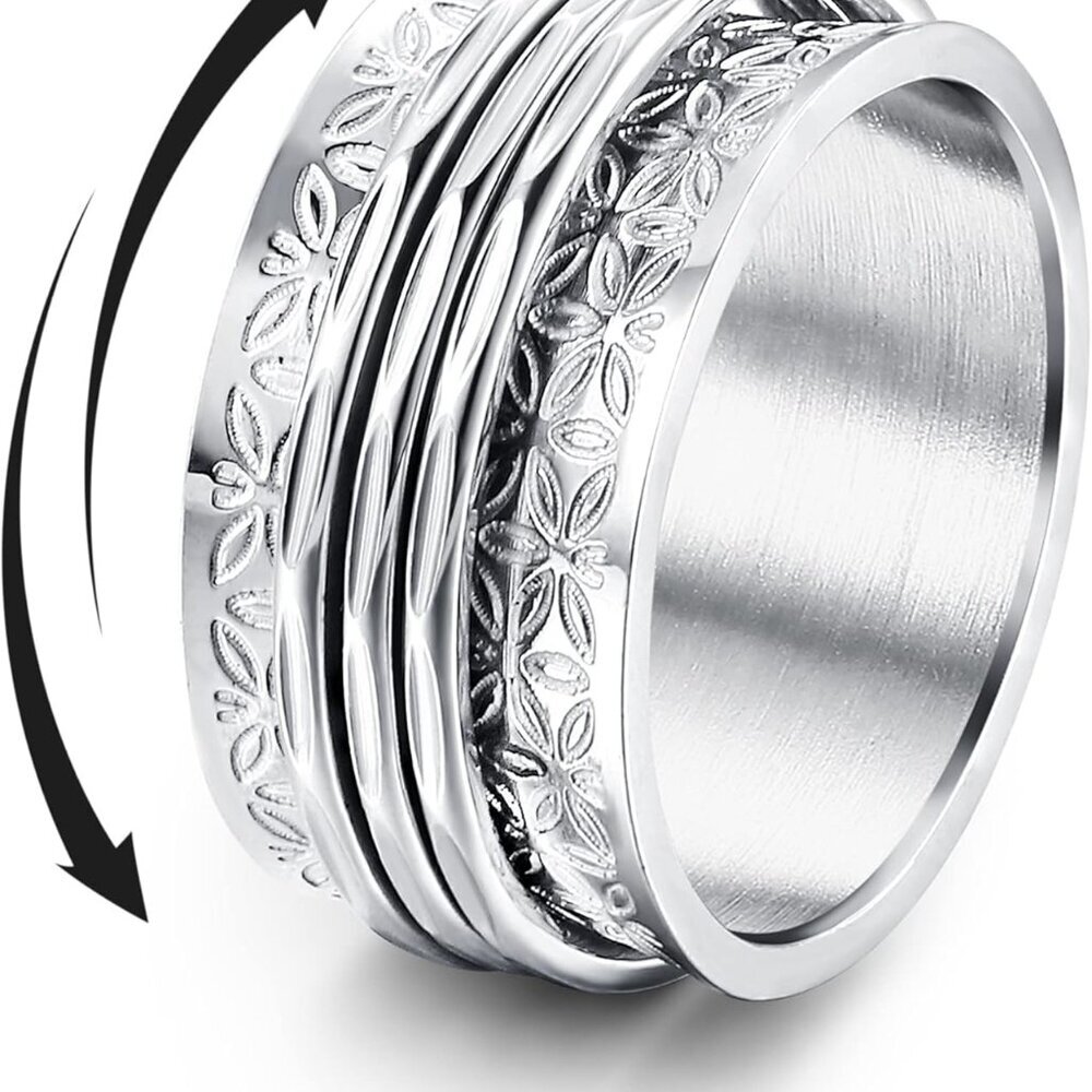 Stainless Steel Spinner Rings Fidget Band Rings Moon Star Flower Butterfly Anxie